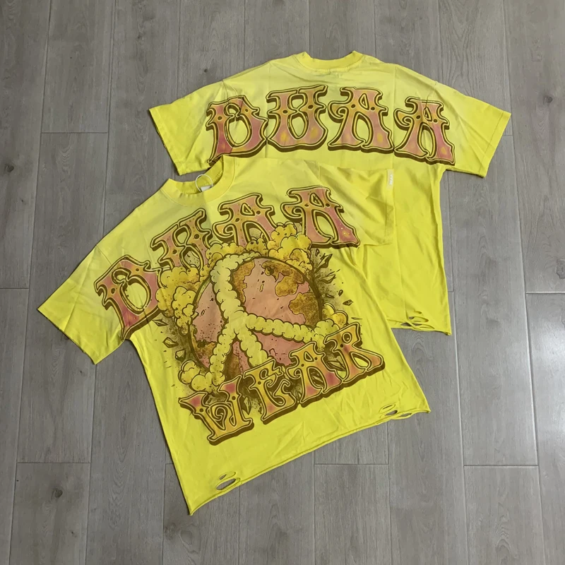 DUAA Tops Distressed Ripped Oversized T-Shirt Peace Earth Graphic Vintage Washed Streetwear Tee