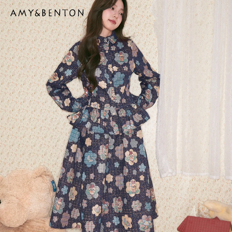 

2025 Autumn New Floral Animal Print Women's Shirts Original Retro Design Sweet Versatile Loose Long Pants And Skirts Sets Ladies