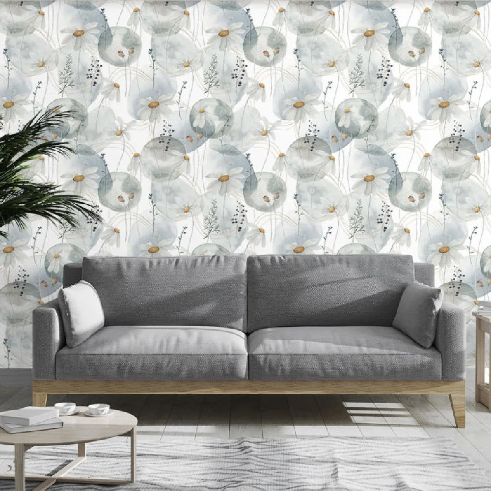 Customized ink painting flower wallpaper self-adhesive waterproof bedroom living room background wall 3D wallpaper ﻿