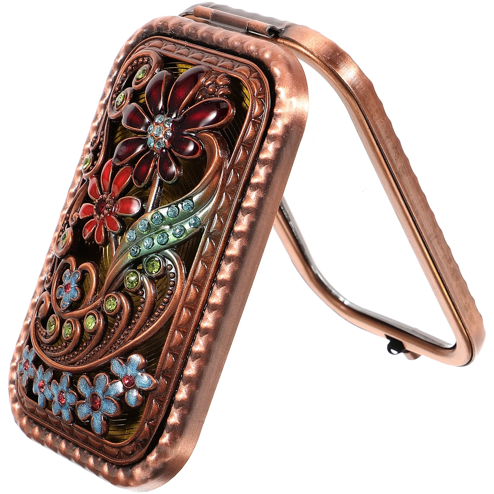 مرآة عتيقة مدمجة من الزجاج المعدني القوي، مرآة مكياج صغيرة محمولة لمحفظة السفر والمكتب وهدايا وصيفات العروس