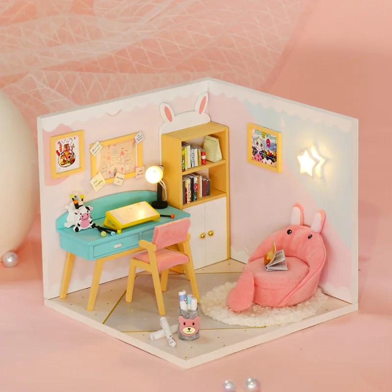 Baby House Kit Mini DIY Handmade 3D Puzzle Assembly MagicBuilding Model Toys, Home Bedroom Decoration With FurnitureWooden