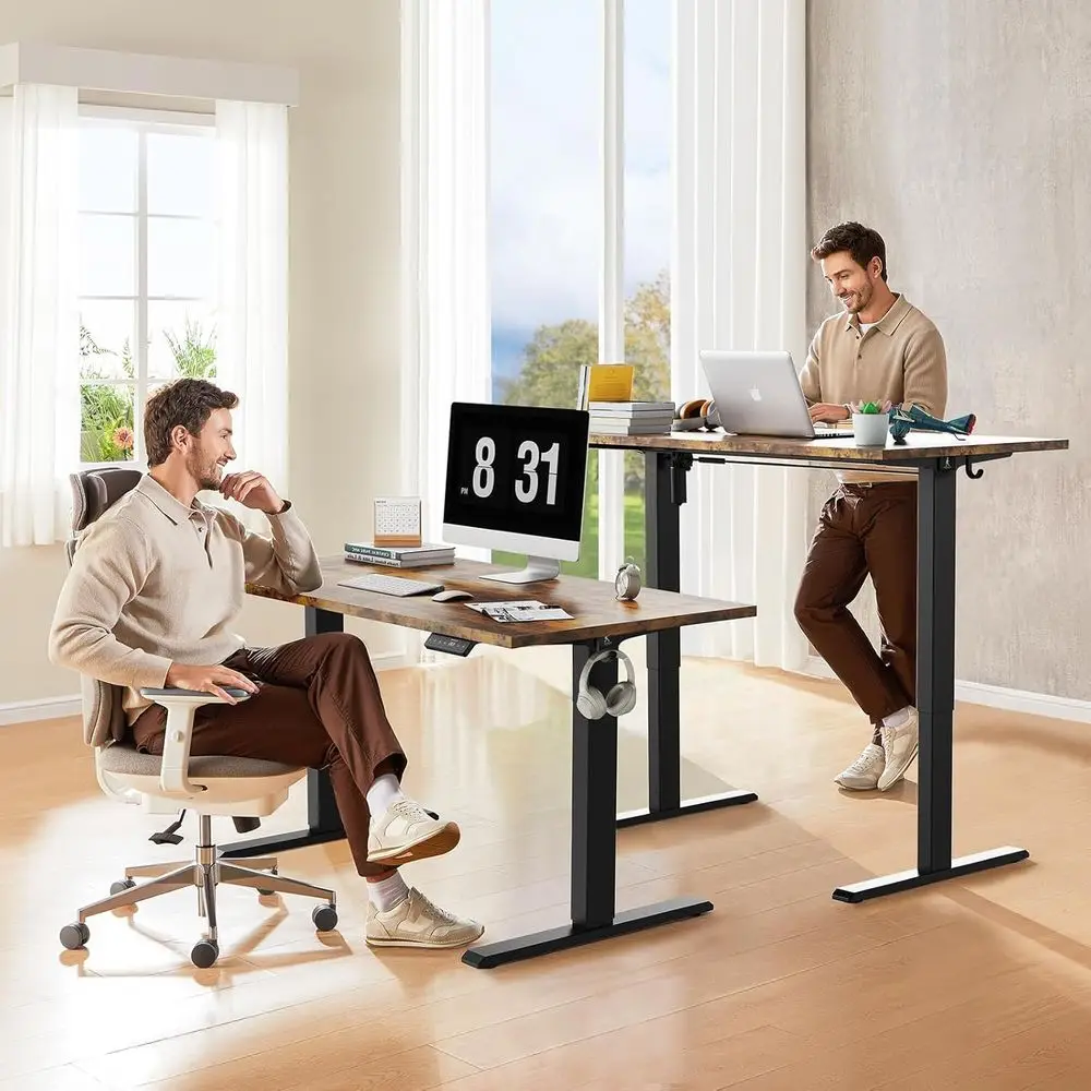 Ergonomic Rustic Brown Electric Sit-Stand Desk, 40x24 Inches, Height Adjustable for Home Office