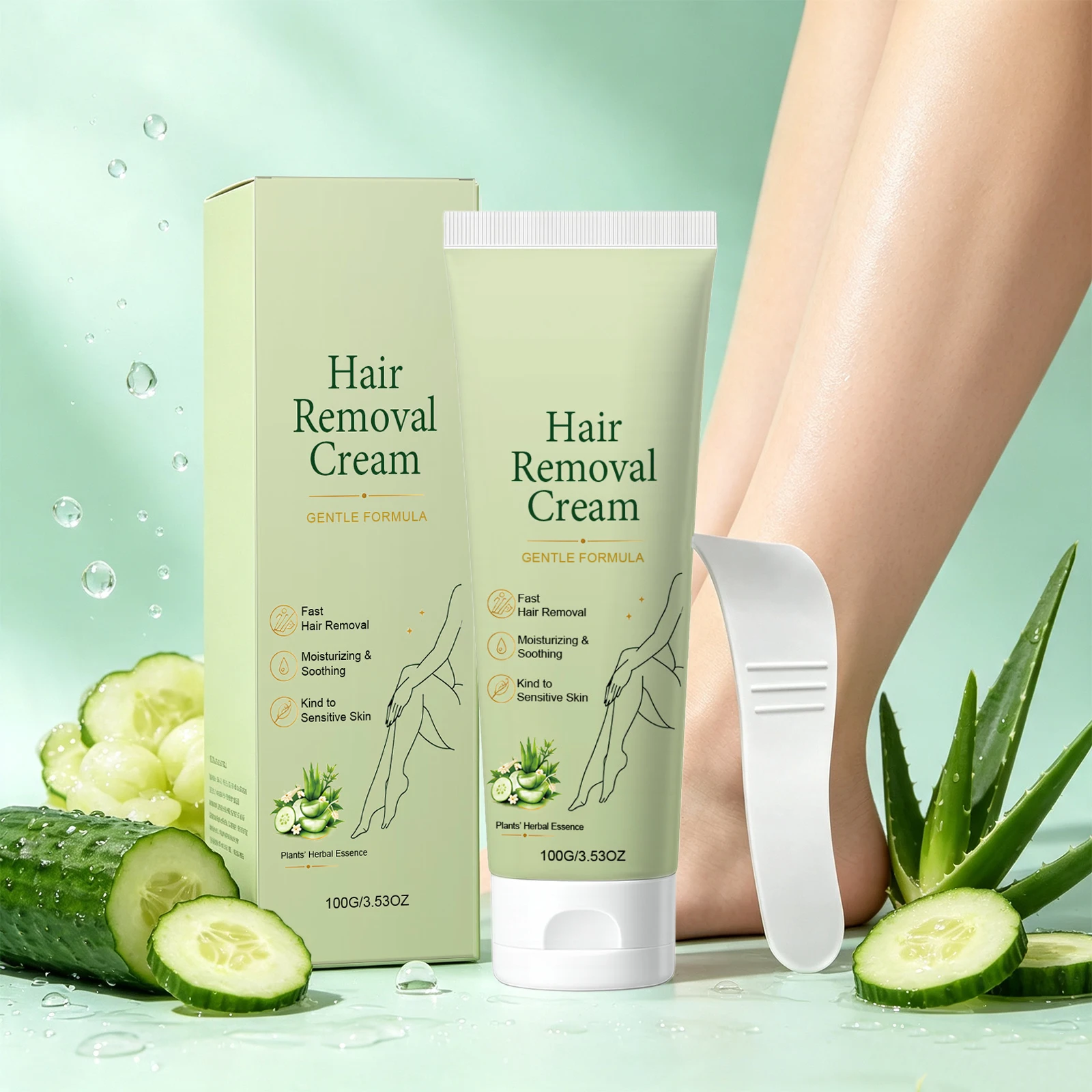 Herbal Hair Removal Cream for Legs Arms Underarm Depilatory Cream Soothing Moisturizing Hair Remover with Scraper