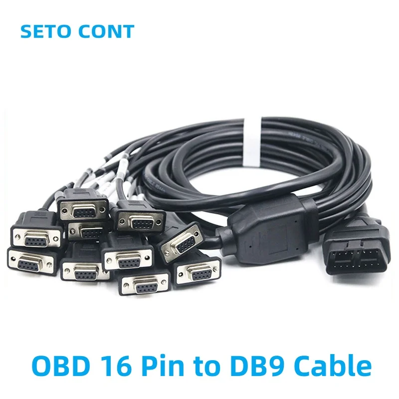

OBD-кабель 12 В или 24 В, 16-контактный разъем «папа» на десять DB9 «мама» 10 в 1 VGA D-sub 9-контактный адаптер OBDII RS232 Линия последовательного порта J1962 Кабель OBD2
