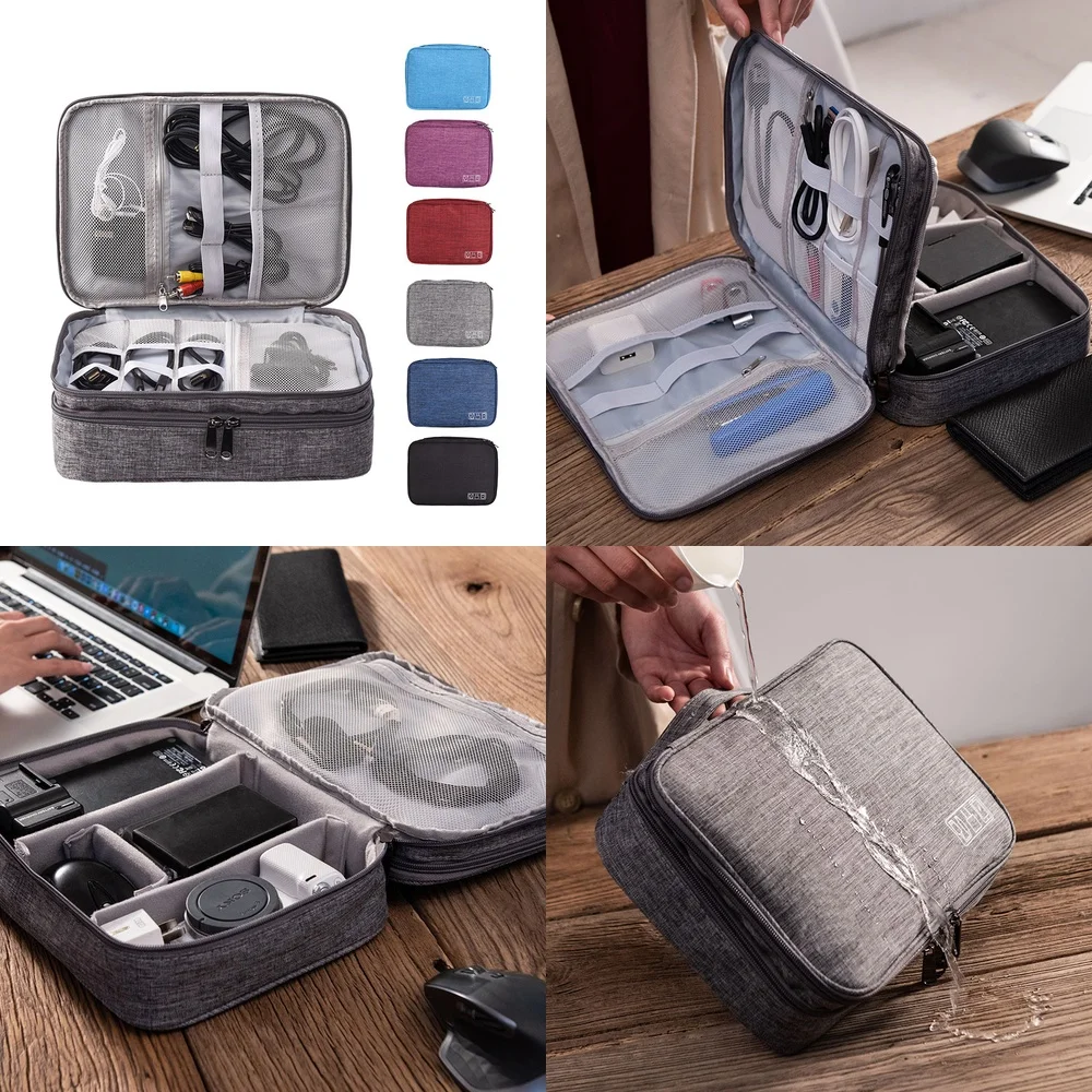 Multifunctional 3 Layer Digital Cable Organizer Bag for Power Bank Headphones Mobile Devices Portable Storage Pouch for Car