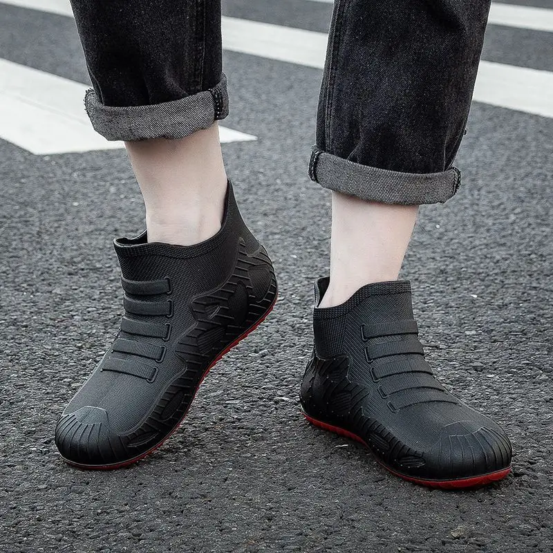 Winter Waterproof Fleece-lined Short Man Shoes Chef Kitchen Original on Offer Gumboots Water Wear-resistant Rain Boots for Men - view 3