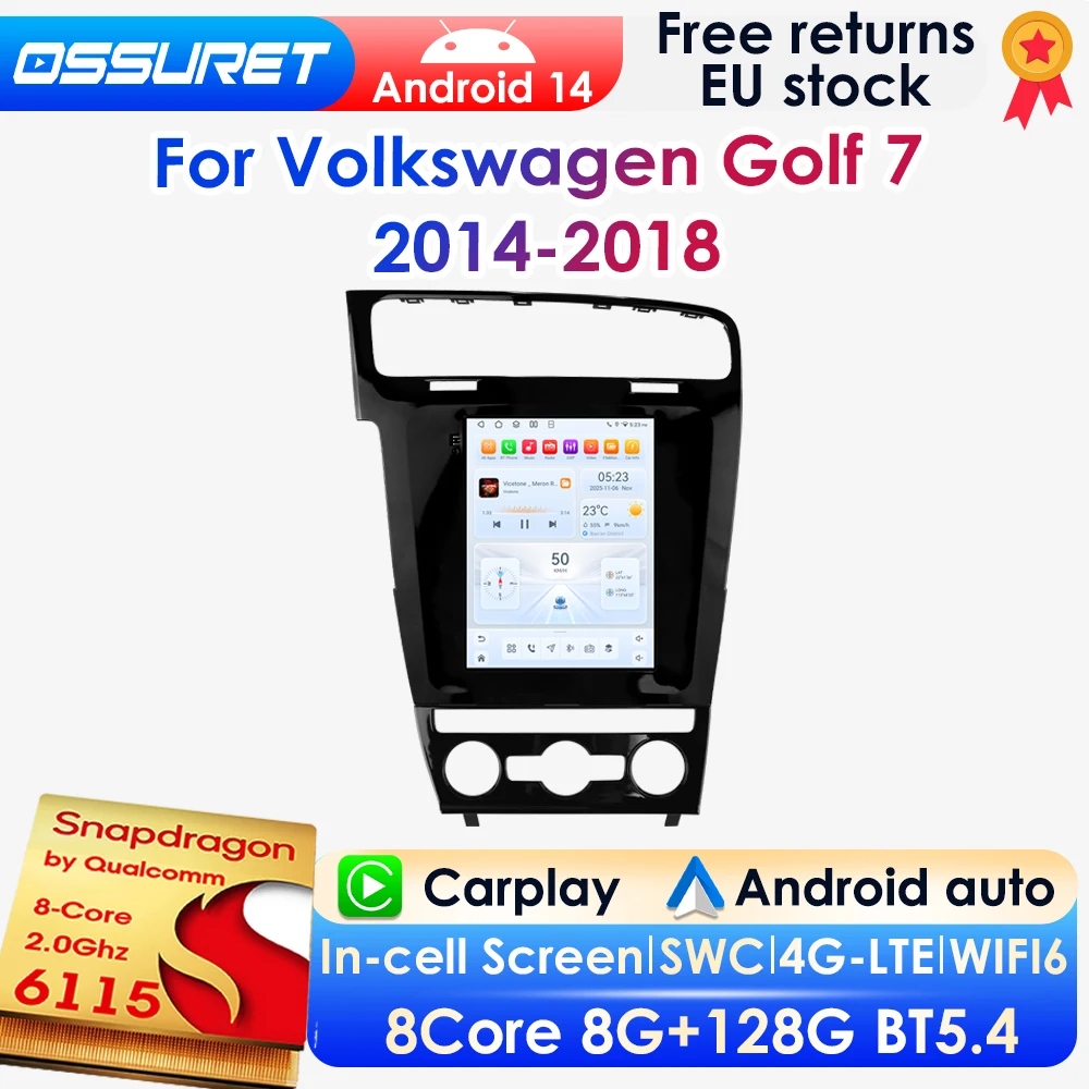 2 DIN 9,7 Zoll Vertikalbildschirm Android 14 Autoradio für Volkswagen Golf 7 2014-2018 Auto-Multimedia-GPS-Player Wireless Carplay Android Auto 4G DSP BT Mirror Link SWC 360-Grad-Kamera 2Din Autoradio