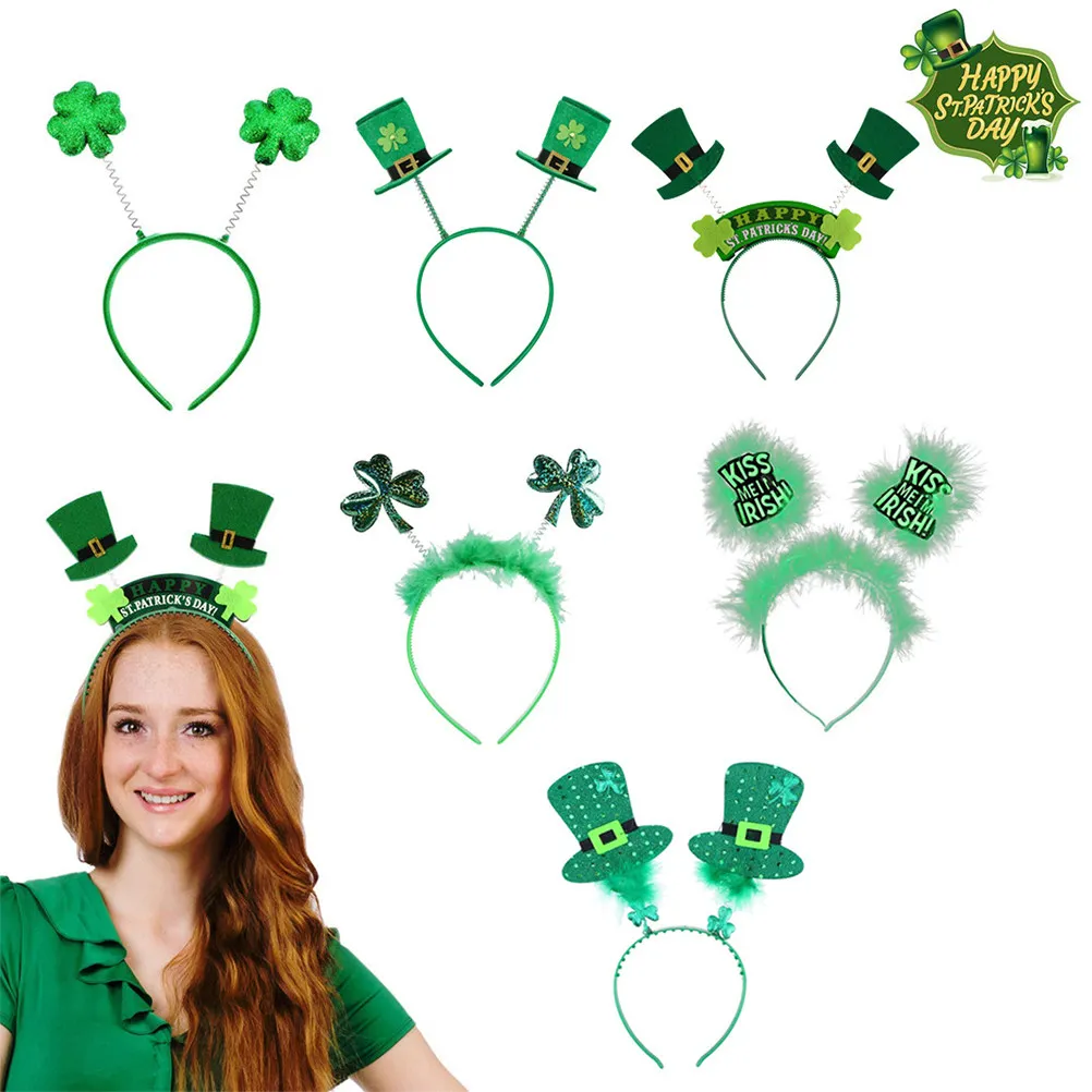

6Pcs Headbands Green St Patricks Day Decorative Festival Headdress Party Hair Hoop Clover Hair Accessories for Women