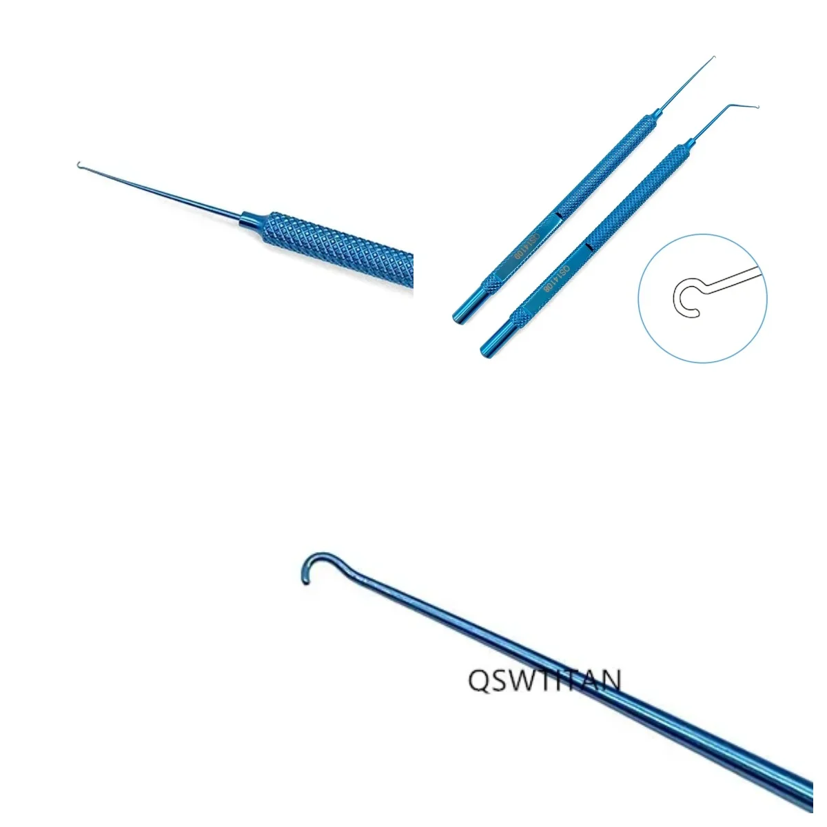 1.0mm J-Shaped Tip Titanium Iris Hook (Jaffe-knolle) - Angled/Straight Ophthalmic Instrument