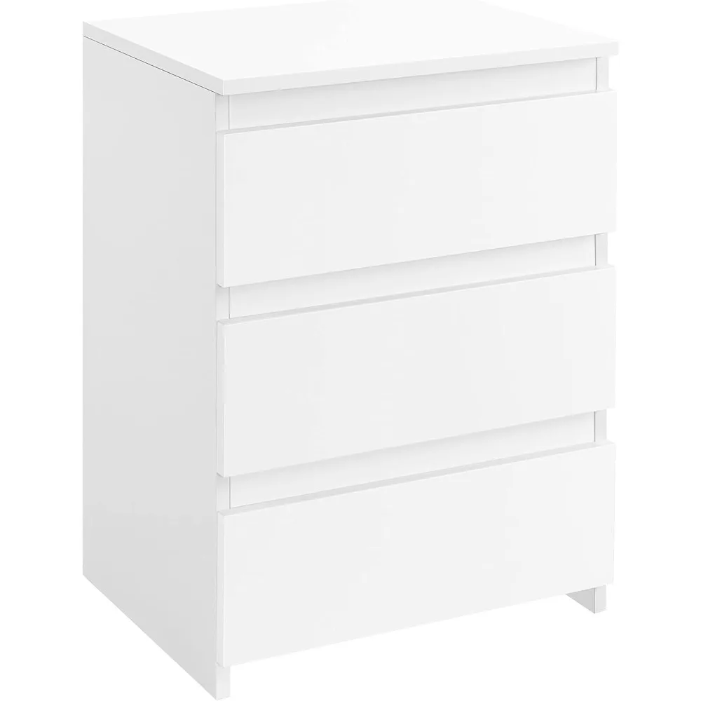 

Nightstand with Storage, Bedside Table with 3 Drawers, White Bedside Cupboard Cabinet with Sturdy Base, Wooden Accent Small Tab