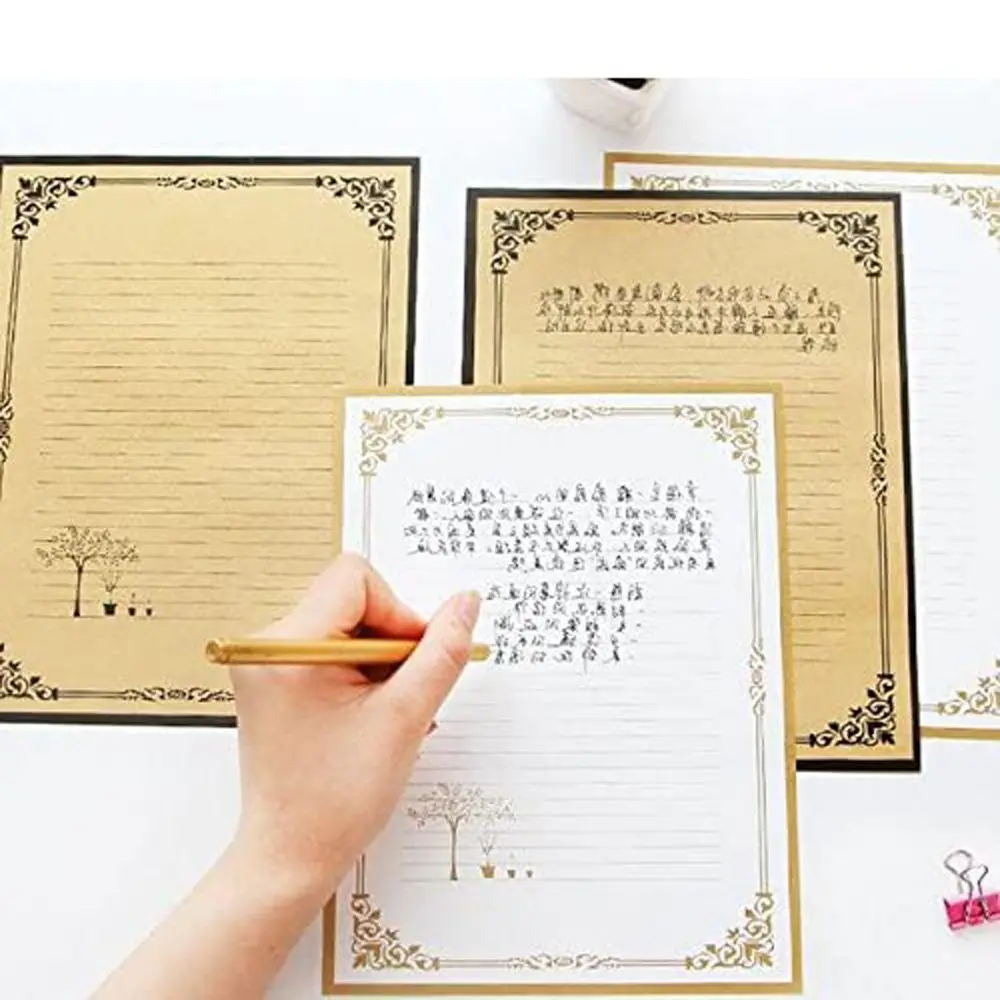 Decorative European Style Retro Design Vintage Lined Kraft Paper Letter Paper Stationery Paper Writing Letters Letter Pad