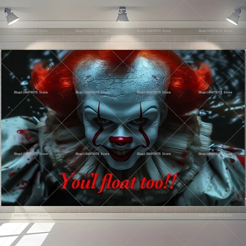 Tło fotograficzne na Halloween: klaun, cyrk, park rozrywki, rekwizyty do fotografii z dyniową główką.