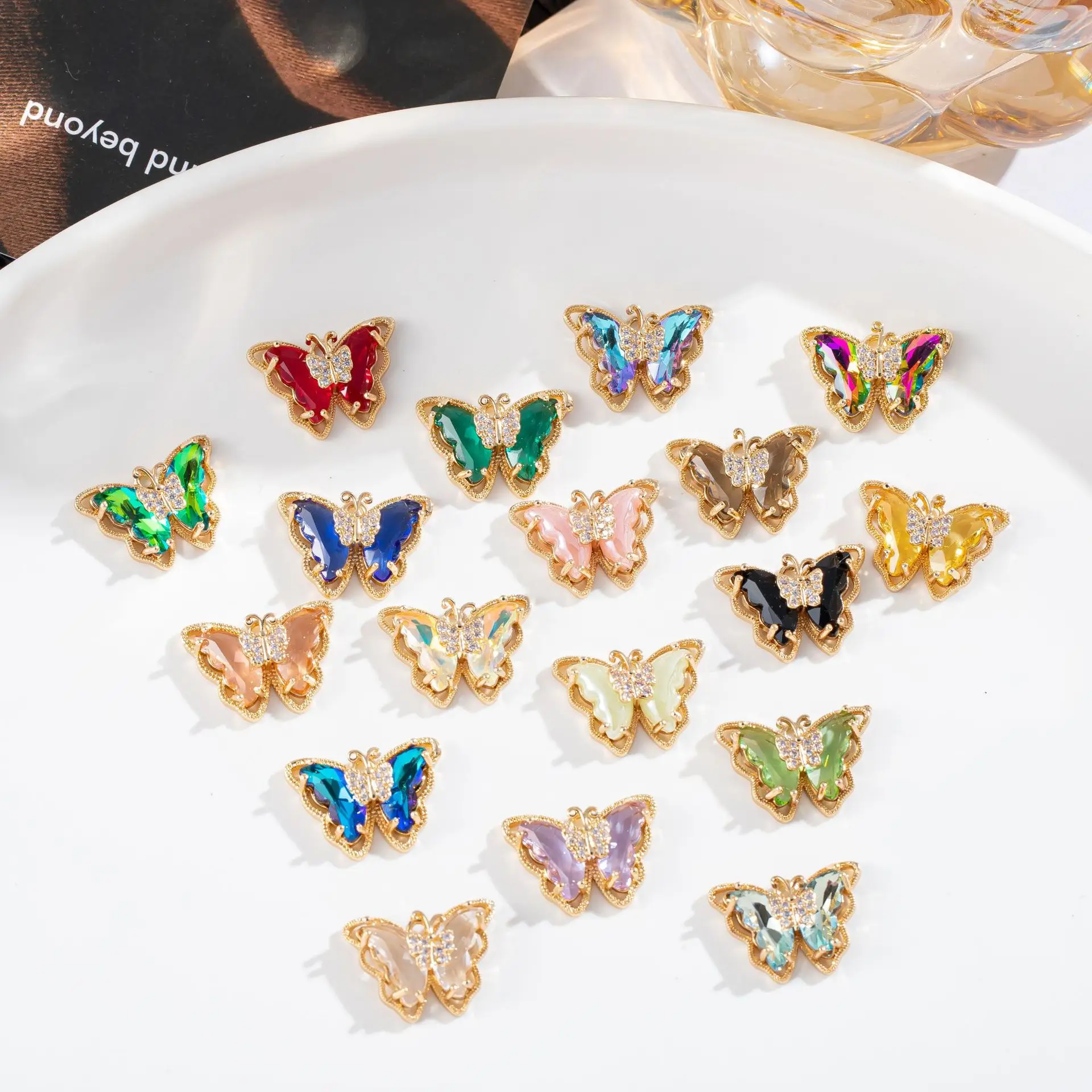 10pcs/ Set Fashion Butterfly Pendant for Women, Exquisite Crystal Butterfly Pendant, DIY Jewelry Making Accessories