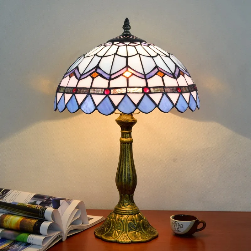 European-Style Pastoral Hotel Lobby Room Lights Living Room Dining Room Bedroom Bedside Baroque Style Stained Glass Table Lamps view 5