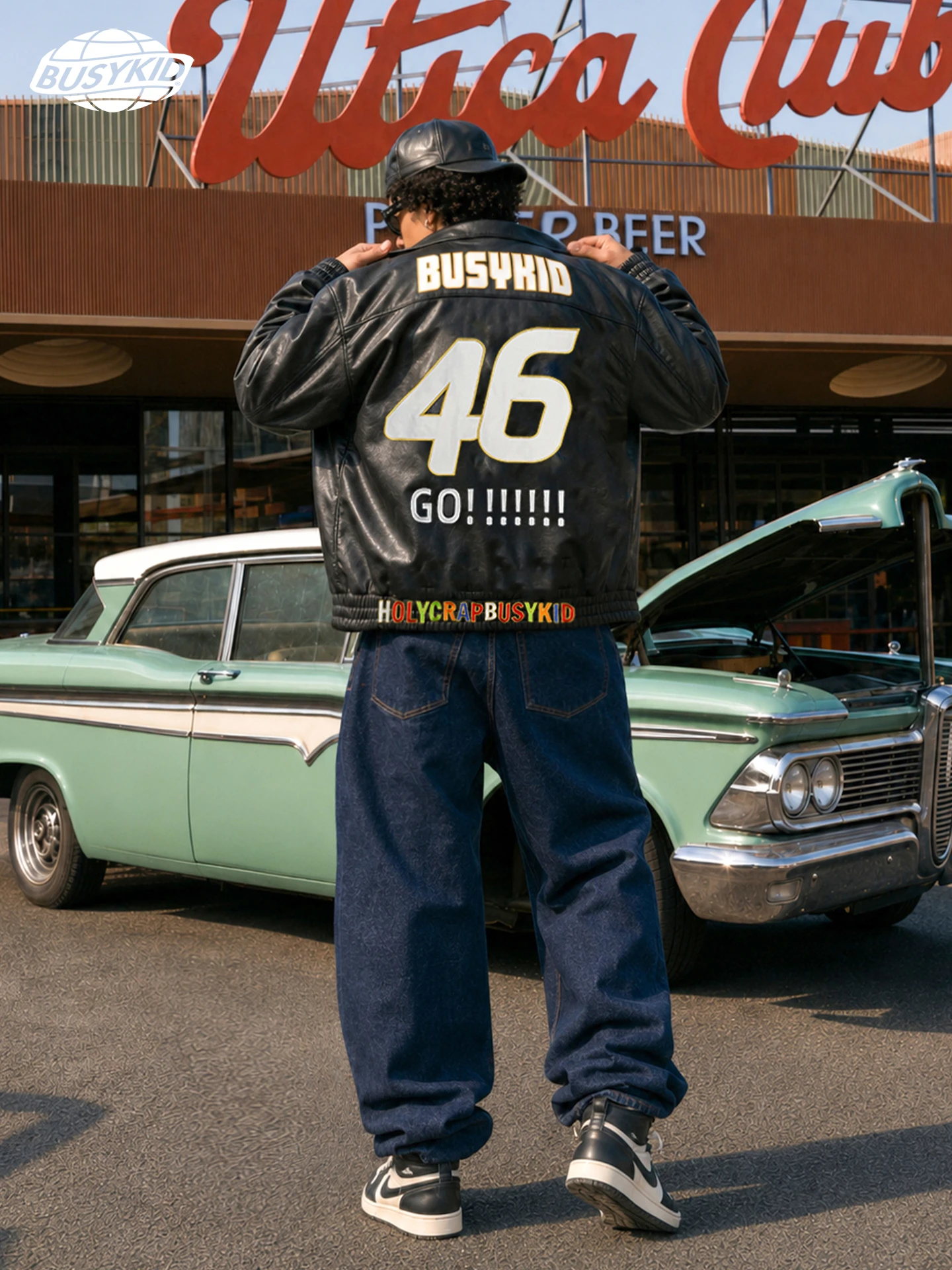 Busykid American Hip Hop Embroidered Leather Jacket Heavyweight Original Trendy West Coast Street Dance Couple Outerwear