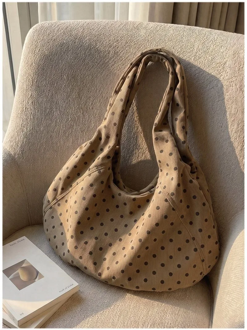 CEEKAY Canvas-Tasche mit Polka-Dot-Muster, Hobo-Stil, breiter Träger, geraffte Falten, vielseitig einsetzbar, für den täglichen Gebrauch, Freizeit, große Kapazität, Damenhandtasche. – Detail 31