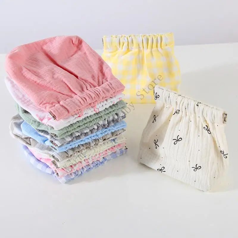 1pc New Cotton Gauze Automatic Closure Baby Diaper Bag Portable Travel Sanitary Napkin Wipes Storage Bag Newborn Nappy