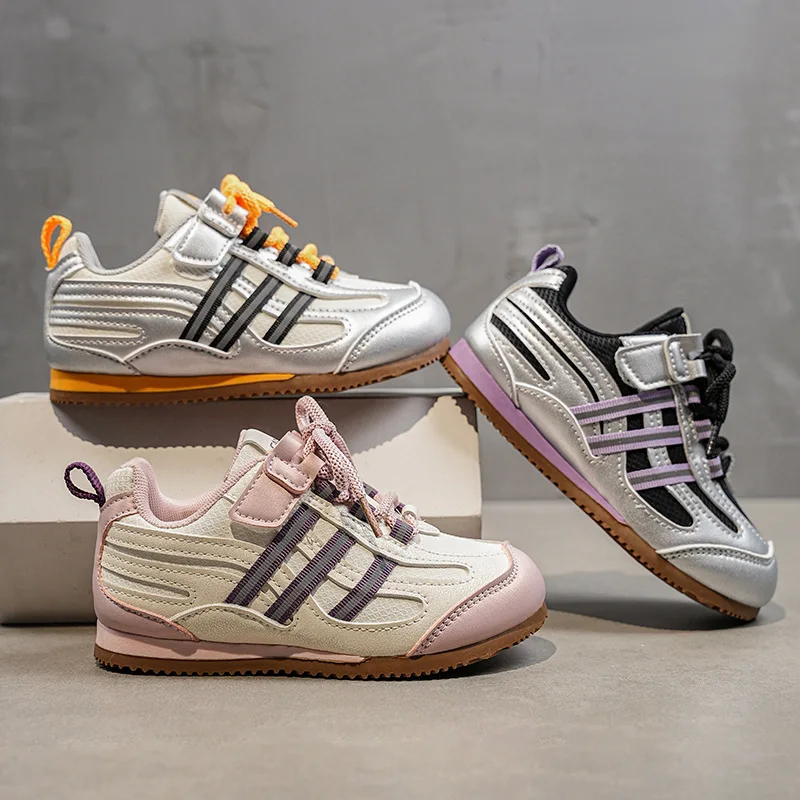 Kids'Casual Shoes Color Blocking PU Leather Fashion Autumn Shoes For Children Breathable Anti-slip Yellow Pink Size 27-37