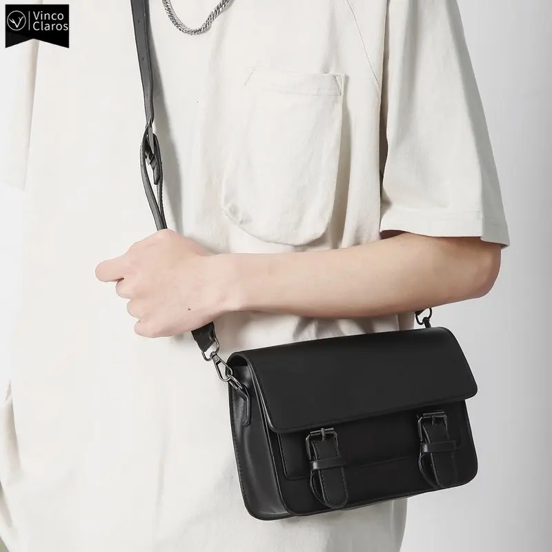 VC Minimalist Black Postman Bag Retro Male Shoulder Bag Men's Messenger Bag for Men Unisex Soft PU Leather Small Crossbody Bags