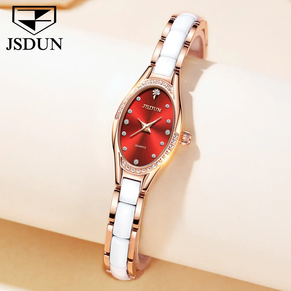 JSDUN Brand Luxury Elegant Women's Watches Swiss Movement Waterproof Quartz Watch Ceramic Tape Fashion Bracelet Watch Original