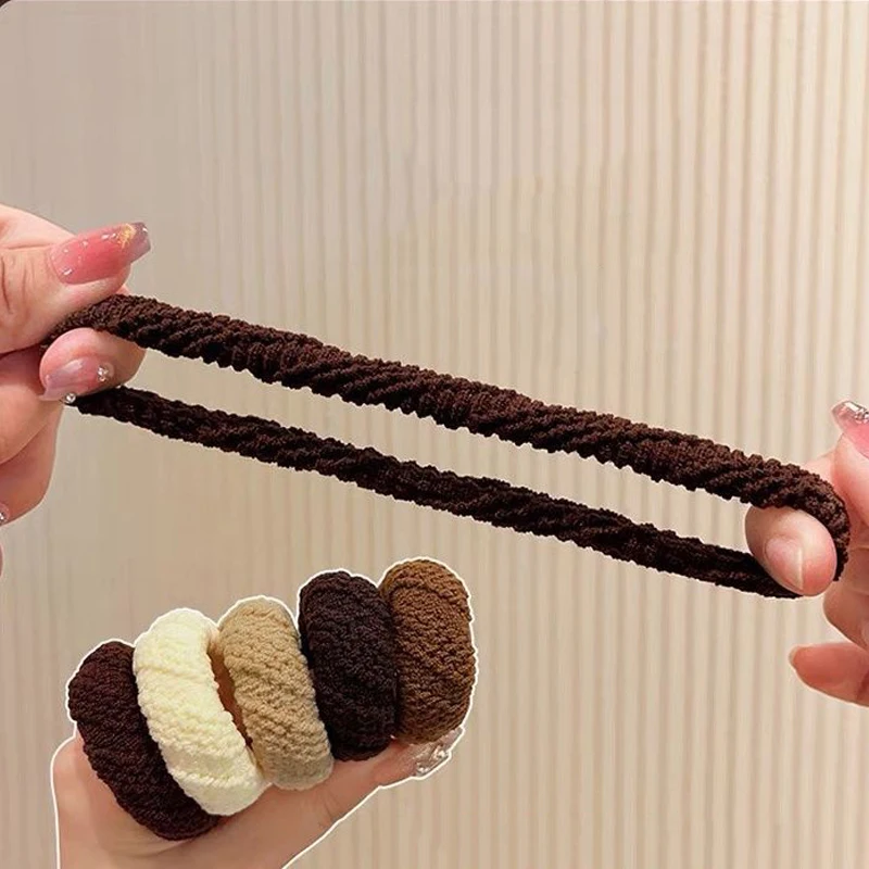 5Pcs/Set Wysokie elastyczne gumki do włosów dla kobiet Pluszowe opaski do włosów Dziewczyny Gruba gumka do włosów Lady Scrunchies Opaska na głowę Nakrycie głowy — zdjęcie 7