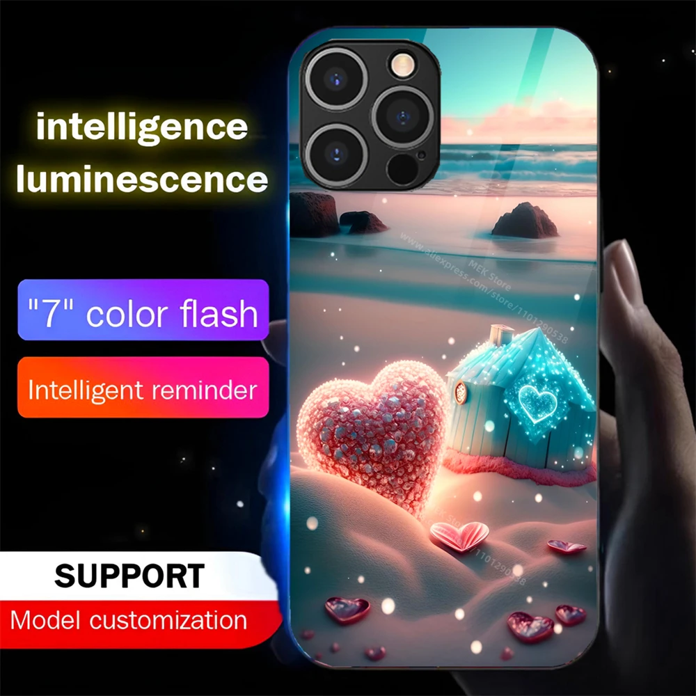 

Pretty Crystal Love Led Light Phone Case Call Flash Glitter Cover For Samsung S25 S24 S23 S22 S21 S20 FE Note 10 20 Plus Ultra