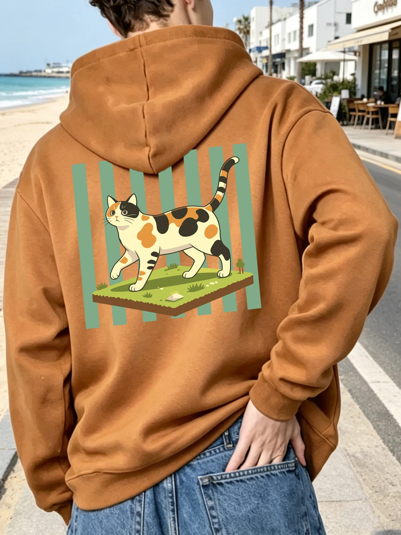 Calico-Katzen-Cartoon-Drucke Herren Koreanische Hoodies All-Match Mode Kapuzenpullover Lässige Lose Hoodies Bequeme Basic-Kleidung – Detail 10