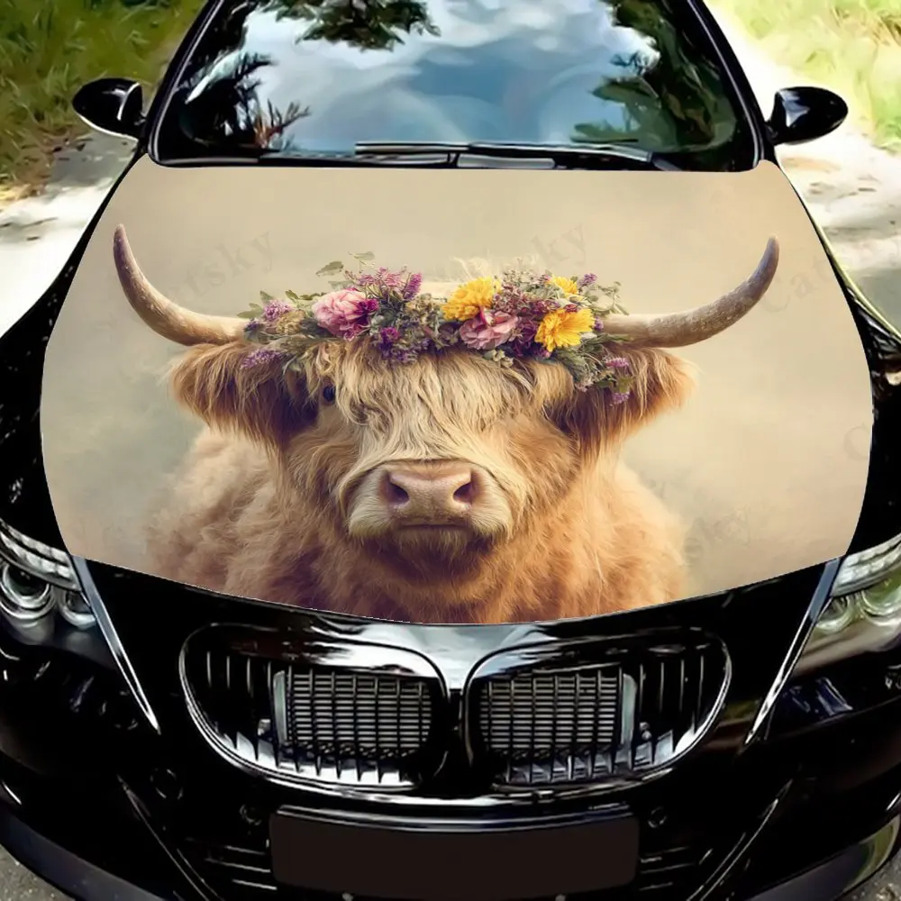 

Виниловая упаковка для хайлендского крупного рогатого скота для капота автомобиля, наклейки на двигатель, водонепроницаемая самоклеящаяся упаковка из ПВХ, защита поверхности, PE