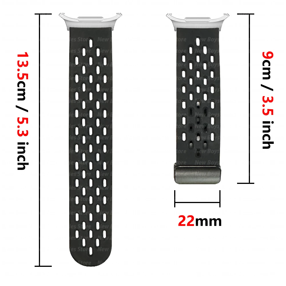 سوار رياضي من السيليكون لساعة سامسونج جالاكسي ، حزام مغناطيسي ، بدون ثغرات سوار ذو نهاية منحنية ، 47