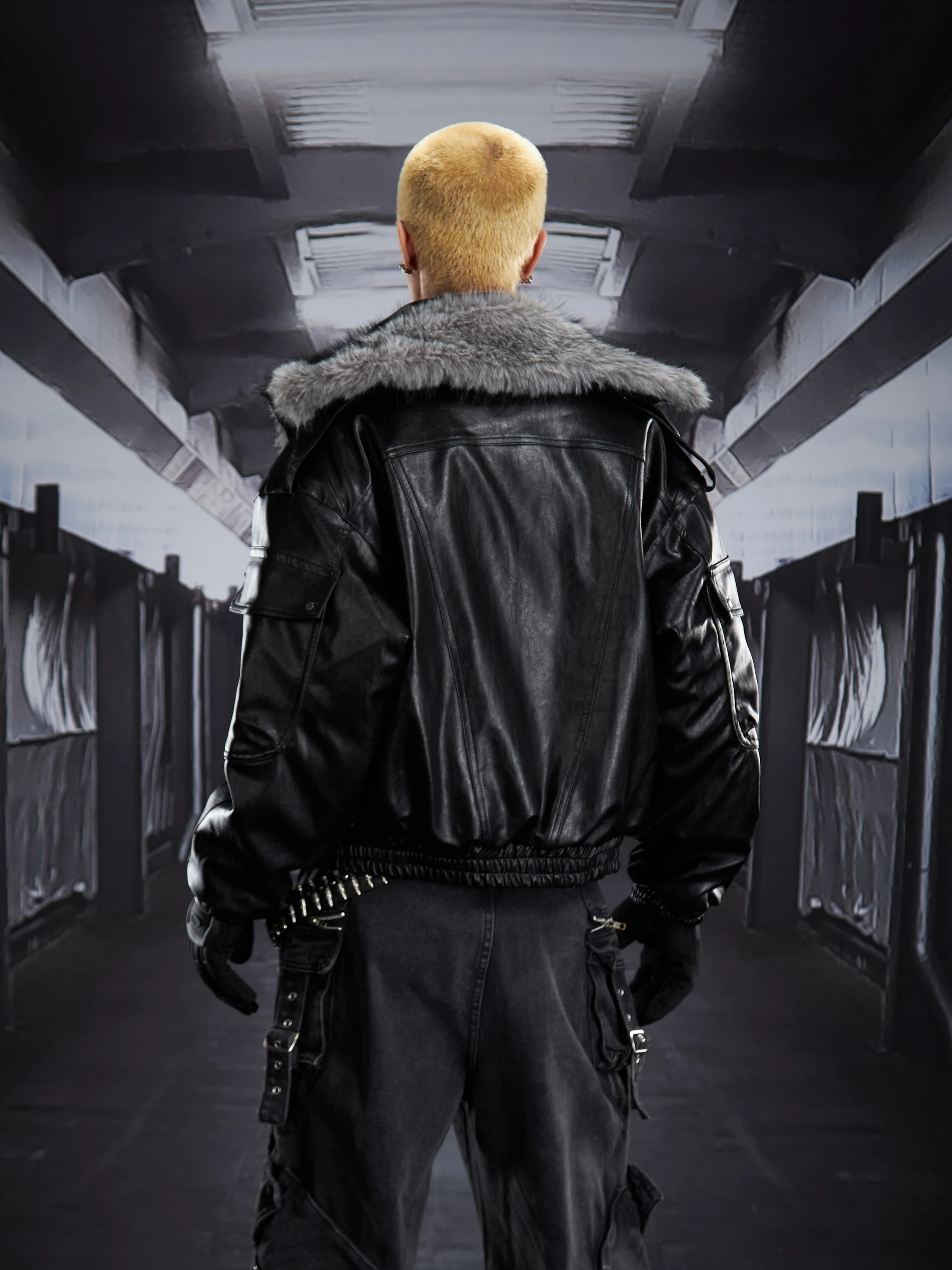 2025 الرجال الشتاء موضة انفصال فو الفراء طوق سميكة مبطن فو سترات من الجلد الذكور فريد وسيم معاطف جلدية