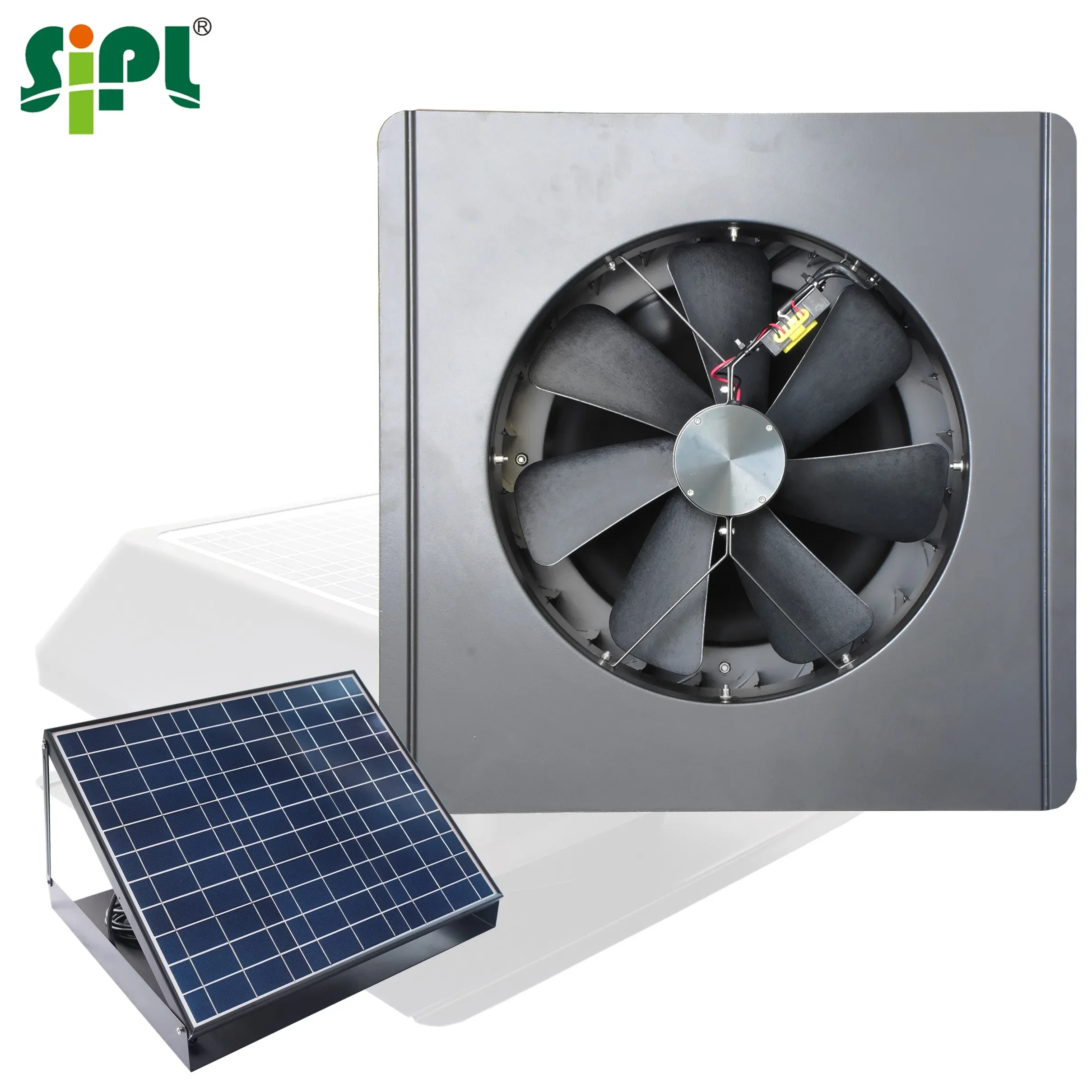 HVAC Innovative Eco Ventilation Tools Solar Battery Hybrid Powered 14'' Gable Attic Heat Extractor Roof Mounted DC Exhaust Fan