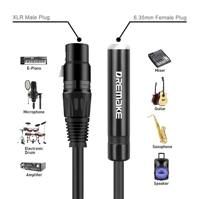 メスオーディオ拡張コード,6.5〜1/4インチマイクケーブル,ギター用,XLR3-pinジャックデバイス,trs 6.35mm