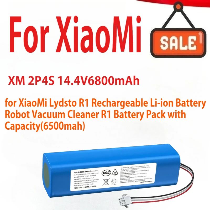 

6800mAh Compatible for XiaoMi Lydsto R1 Rechargeable Li-ion Battery Robot Vacuum Cleaner R1 Battery Pack with Capacity(6500mah)