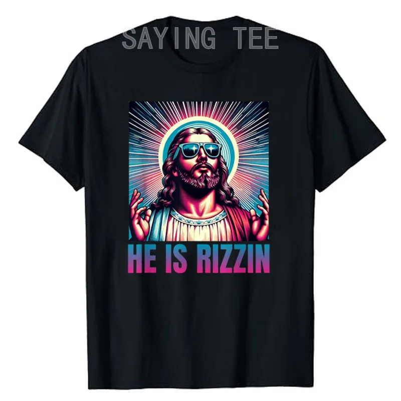 

He Is Rizzin, Jesus Is Rizzen T-Shirt Religious Humor Quotes Teen Christians Saying Tee Funny Good Friday Joke Tops Easter Gifts