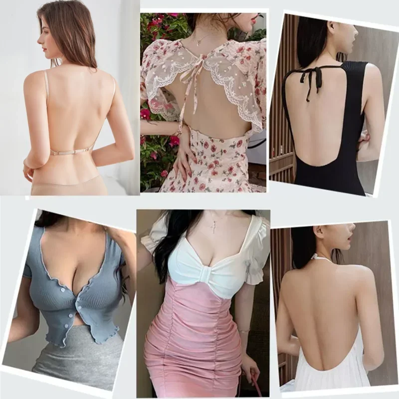 Push Up Backless Bra Women Low Cut Sexy Plunge Brassiere Open Back Bras Wedding Underwear Invisible Seamless Deep U Lingerie