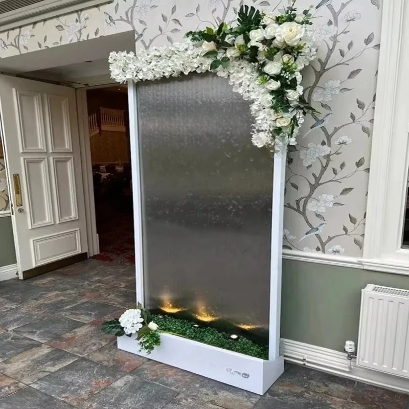 Stainless steel tempered glass water curtain wall LED waterfall view indoor hotel villa restaurant decoration