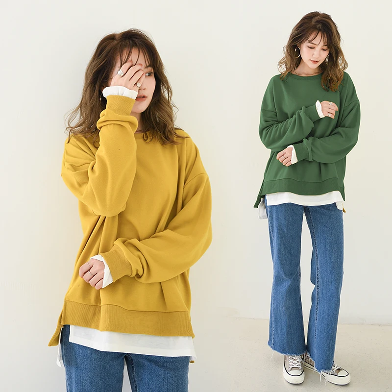 

Thickened Fake Two-Piece Base Shirt Women's Winter Fashion Versatile Loose Long Sleeve Top Japanese Lazy Style Warm T-Shirt