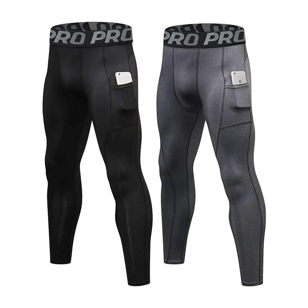 Compressão Long Johns para homens, leggings com bolsos, calças de ginástica, camada de base, corrida, basquete, calças esportivas