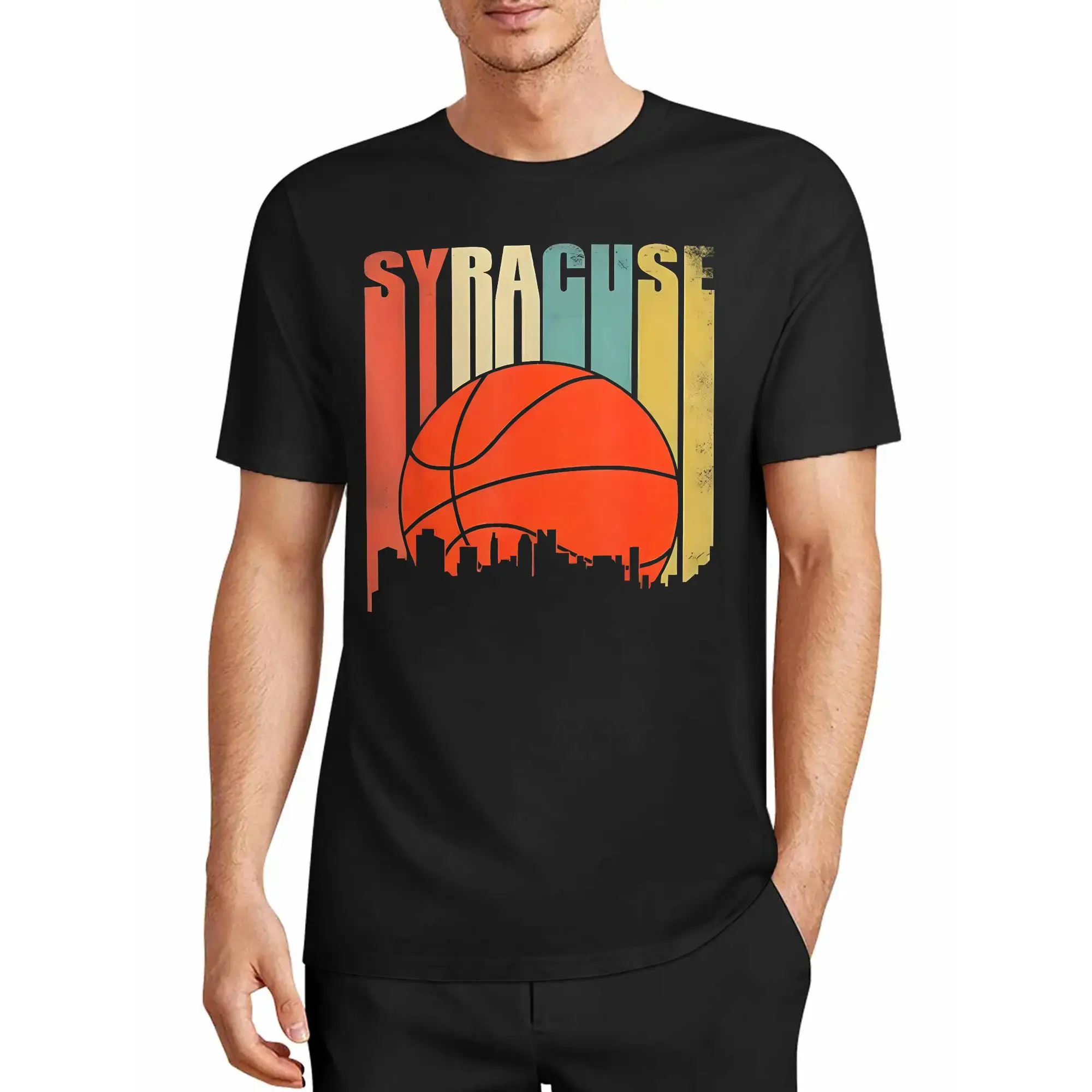 The City's Silhouette Embodies Team Loyalty, and Retro Gradient Colors Capture the Passion of the Court, Fueling Syracuse Basketball's Drive for Every Game. Sports and Leisure T-Shirt