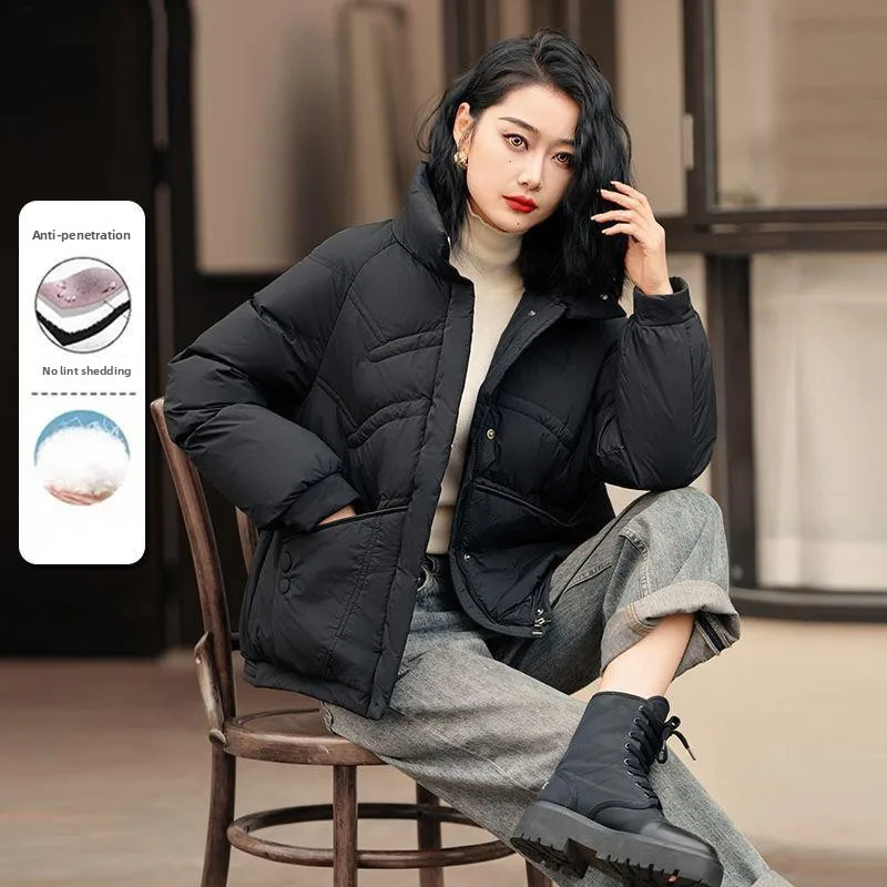 

Women's Short Duck down Jacket Fashionable Stand Collar Warmth Autumn Winter New Style Versatile Korean Version White Duck Fe...