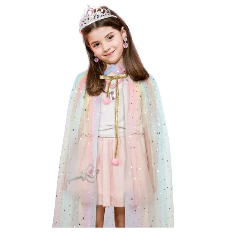 Halloween Leuke en Elegante Prinses Kostuum Kroonprinses Mantel Set Pailletten Sjaal Mantel Kleine Handtas Set Cadeau Kerstcadeau