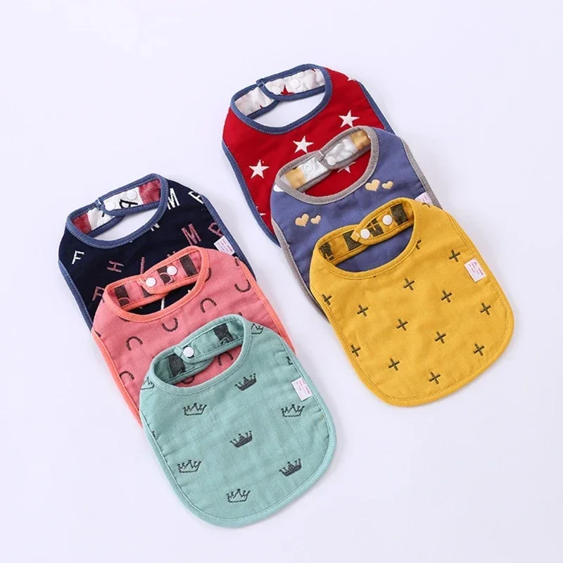 Soft Cotton Baby Bibs Adjustable 6 Layers Cartoon Newborns Burp Cloths Feeding Saliva Towel Children Lunch Apron Bandanna