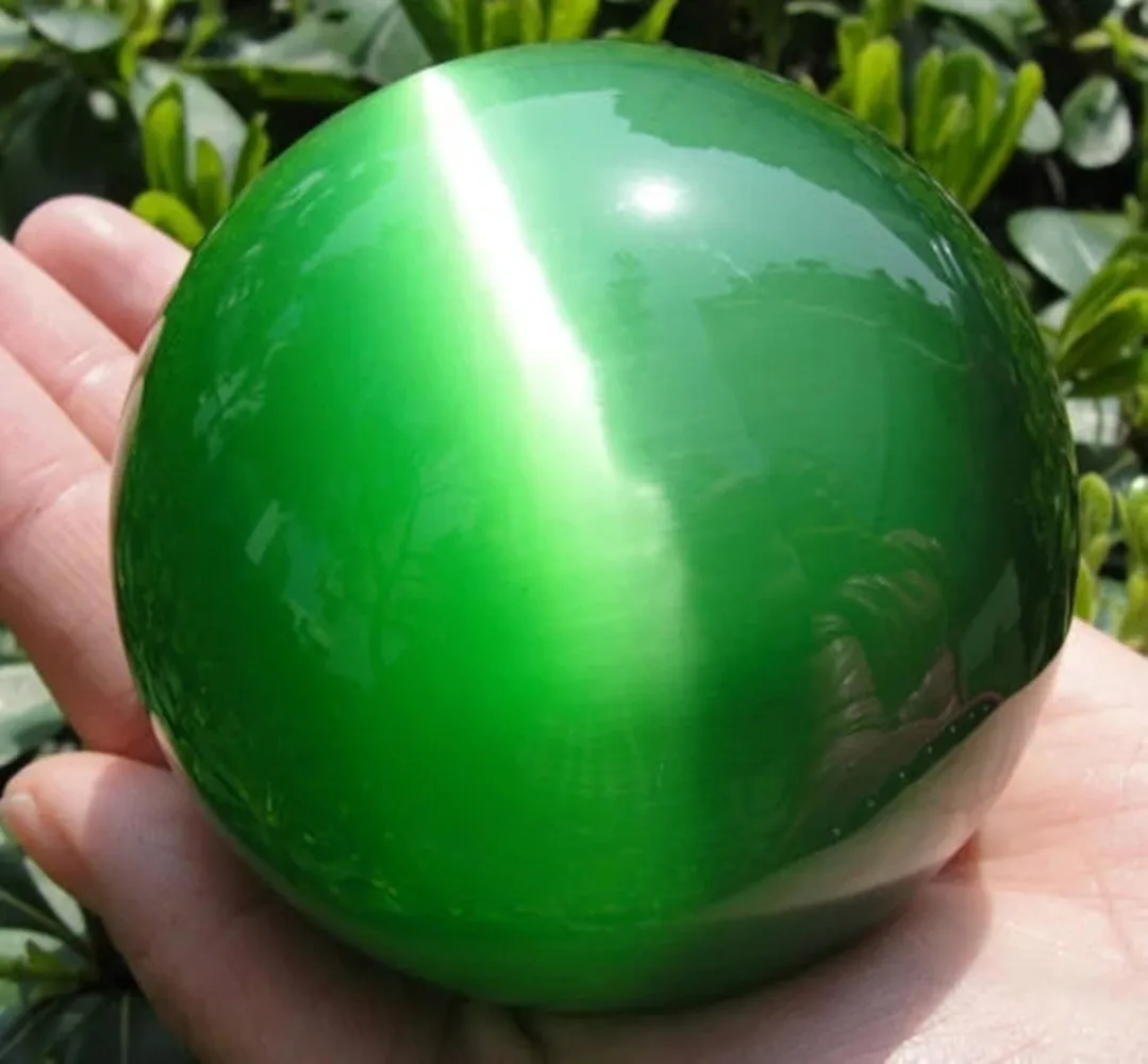 60MM  Hot Sell Asian Quartz Green Cat Eye Crystal Healing Ball Sphere