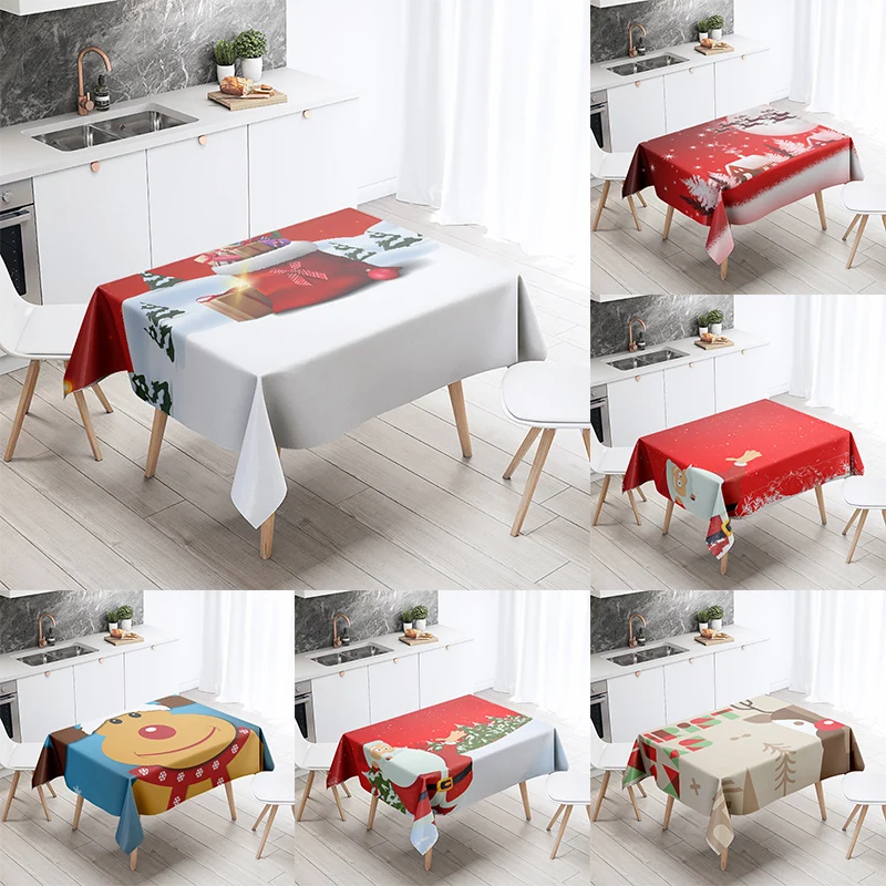 

Merry Christmas Decoration Waterproof Tablecloth Santa Claus Elk Table New Year Home