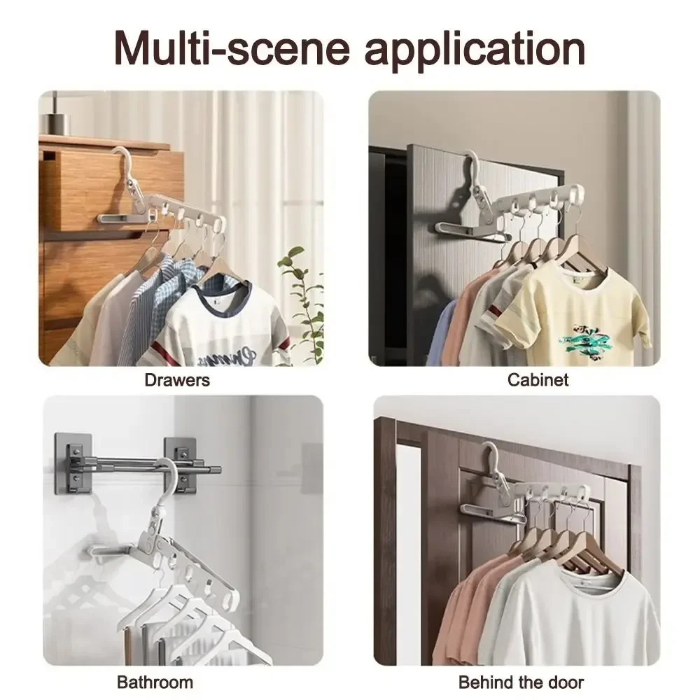 Portable Foldable Travel Hanger with 5Holes Folding Cloth Drying Rack Travel Hanger Hanging Rack for Hotel Multi-function Hanger