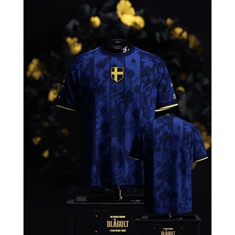 Camiseta de Fútbol Blagult de Suecia con Rayas Florales Verticales, Estilo Familiar, Holgada, de Secado Rápido y Transpirable para un Look Urbano Minimalista