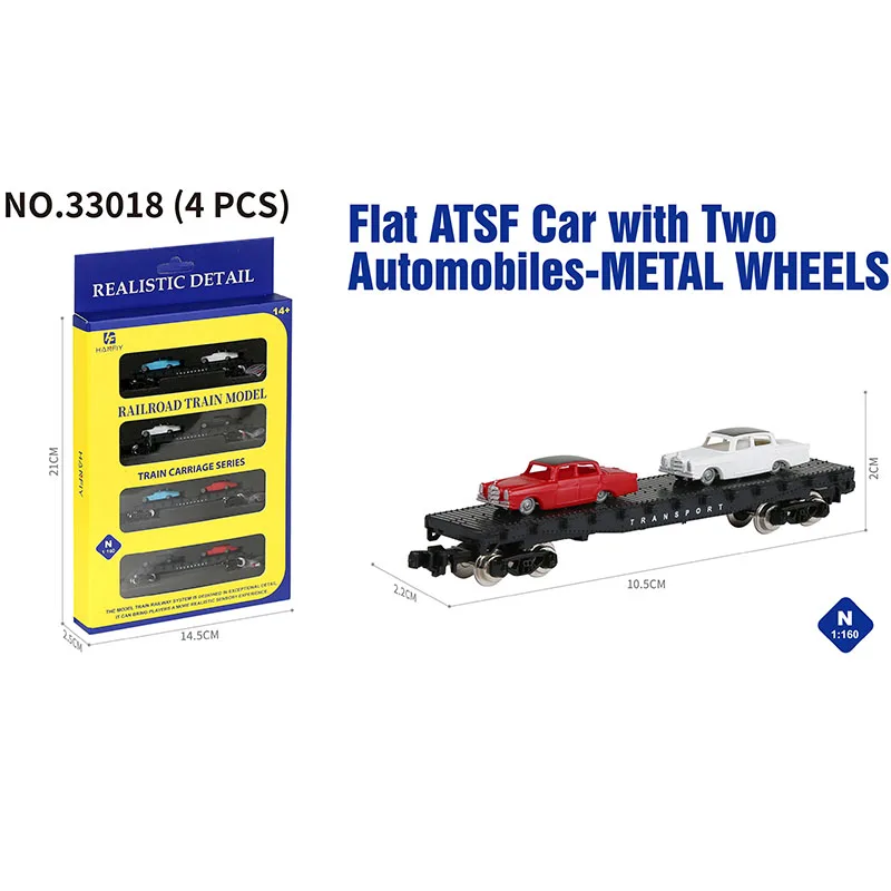 

1:160 Scale Flat Atsf Car With Two Automobiles Simulation Alloy Car Model Static Display Collectible Toy Gift Souvenir