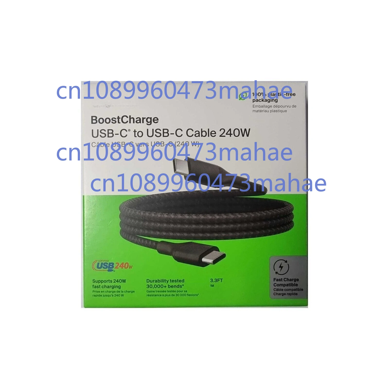 PARA Belkin BoostCharge USB-C a USB-C Cable 240W carga rápida trenzado 1m CAB015BT1MBK