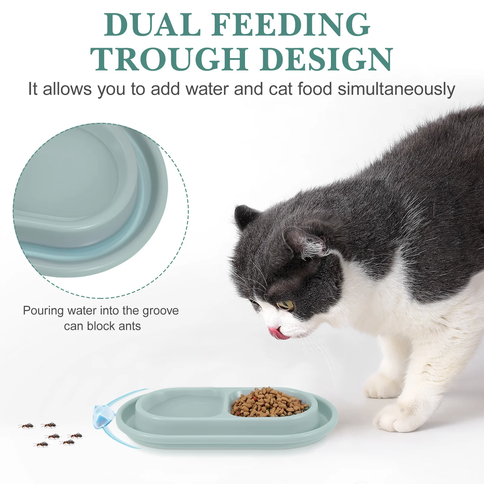 Миска против муравья, двойная миска для воды, устойчивая к разливу, кормушка для домашних животных, большая емкость, серая станция для корма для домашних животных для маленьких собак, щенков, на открытом воздухе
