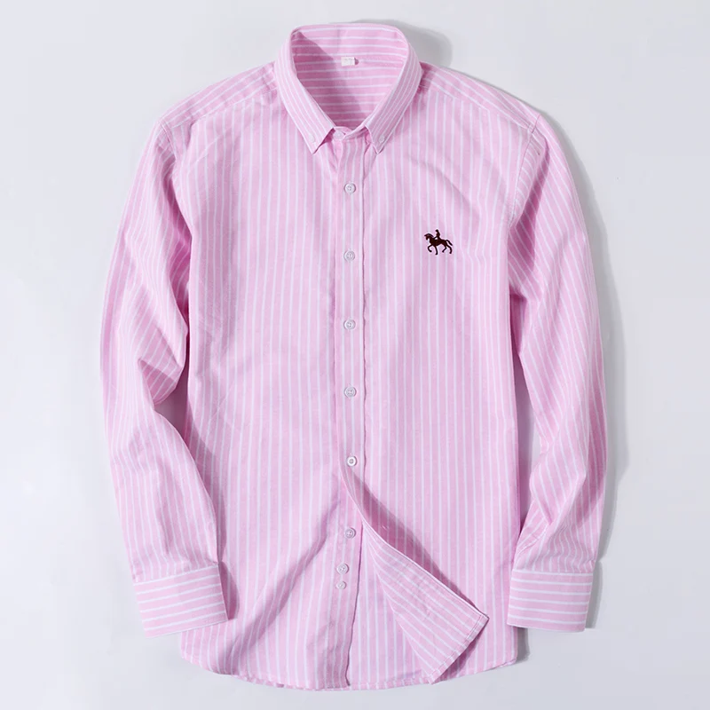 100% algodón de manga larga para hombre Oxford raya sólida Casual suave comodidad ajuste Regular bolsillo moda camisa Social